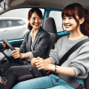 女性ペーバードライバーが女性インストラクターに運転レッスンを受けている